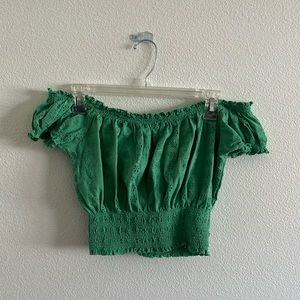 Green off shoulder floral pattern top